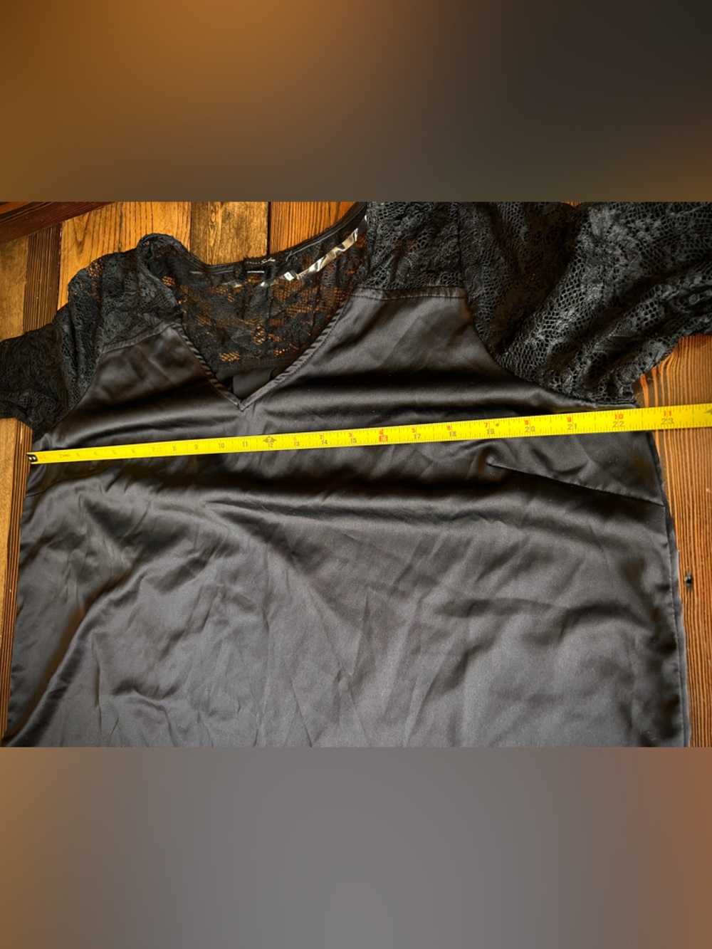 Black satin lace 3/4 sleeve flowy blouse romantic goth witchy edgy chic v-neck - Picture 11 of 16